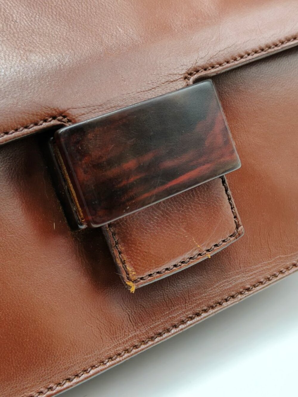 Vintage Prada Brown Leather Shoulder Bag Flap Clasp Logo Purse - Picture 11 of 14